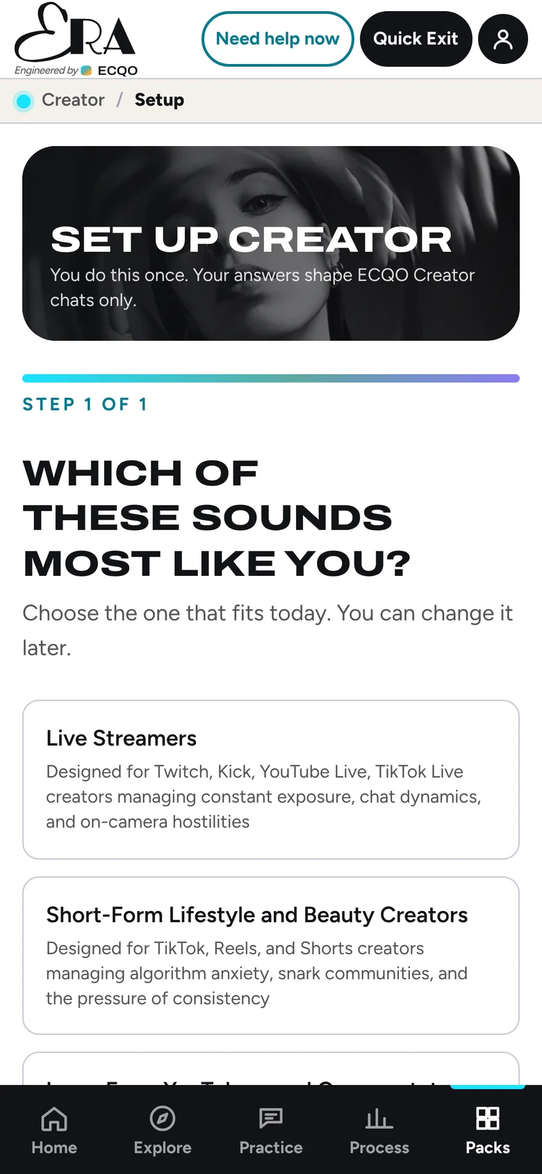 Persona picker for a creator community